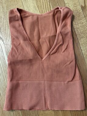 Ribbed V-Neck Tank Top in Terracotta